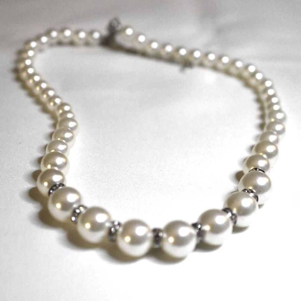 Vintage Bridal Pageant Prom Graduating Faux Pearl Crystal Accent 18" Necklace